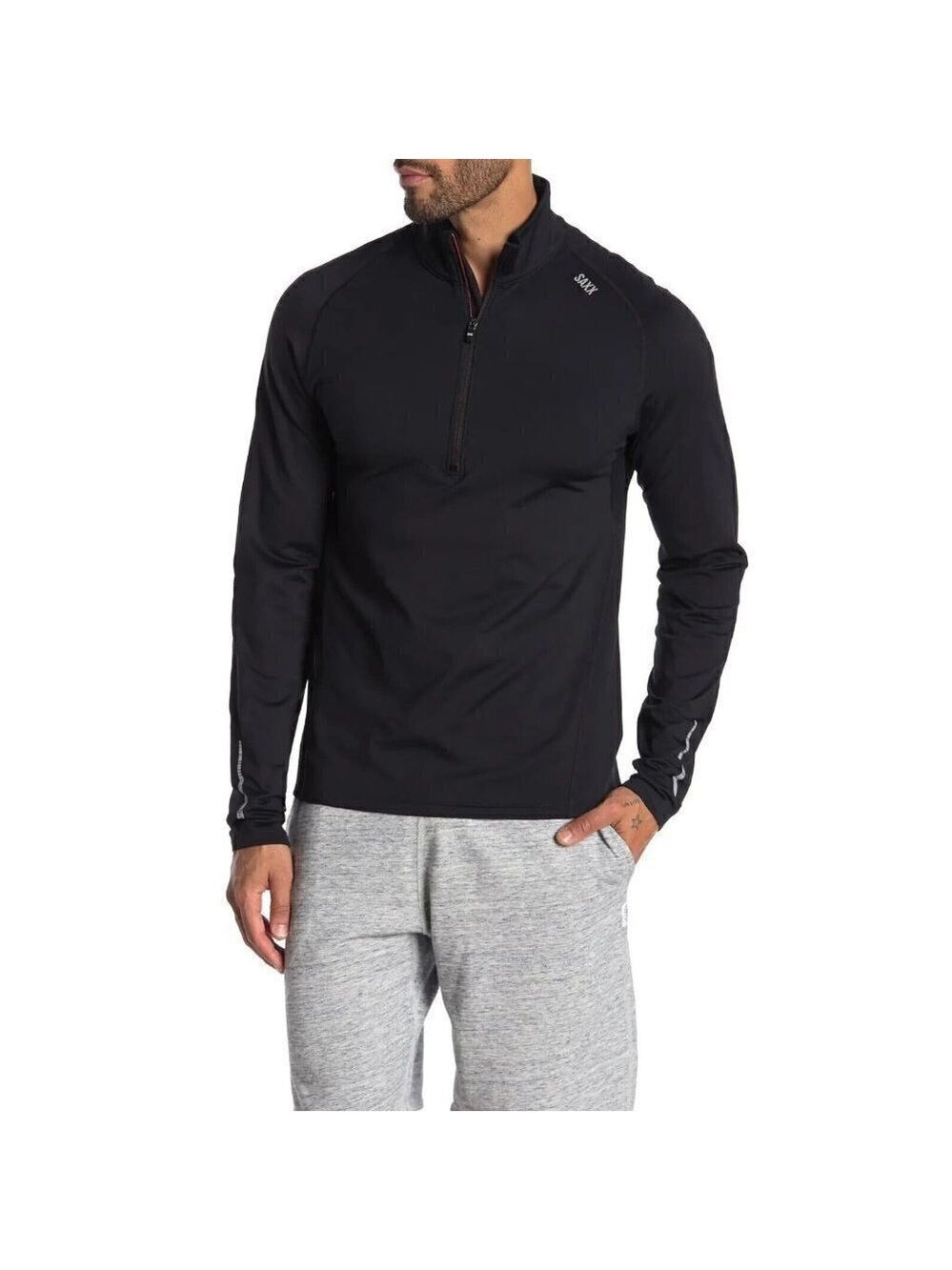 SAXX BNWOT "thermoflyte" half zip pullover black running top Small New